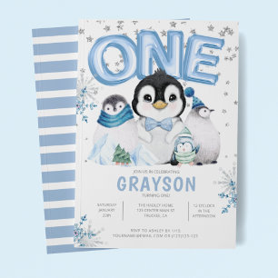 Invitación Cumpleaños de invierno de pingüinos bebés 1