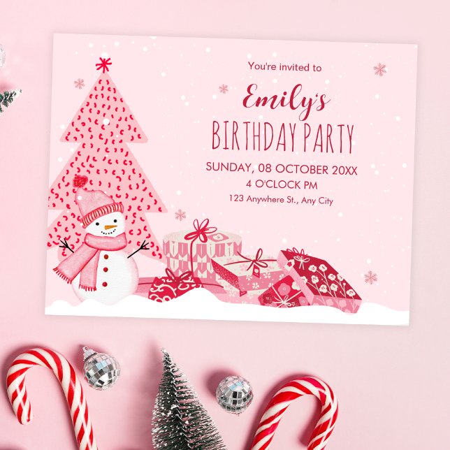 Invitación Cumpleaños de invierno divertido rosa (Subido por el creador)
