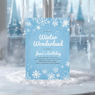 Invitación Cumpleaños de Invierno Mágico Copo de Nieve Azul