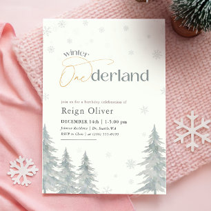 Invitación Cumpleaños de invierno Onderland acuarela niño niñ