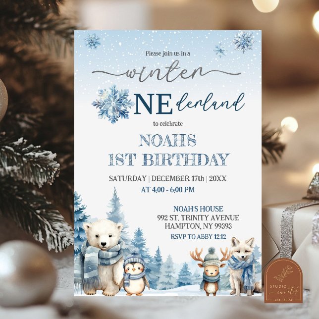 Invitación Cumpleaños de invierno Onederland Animales Árticos (Subido por el creador)