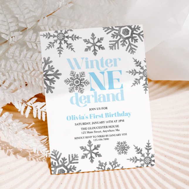 Invitación Cumpleaños de invierno Onederland azul copo de nie (Subido por el creador)
