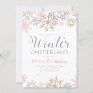 Invitación Cumpleaños de invierno Onederland copo de nieve ro