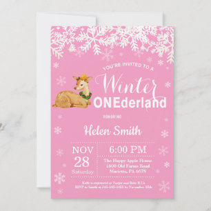 Invitación Cumpleaños de invierno Onederland Deer Girl 1er