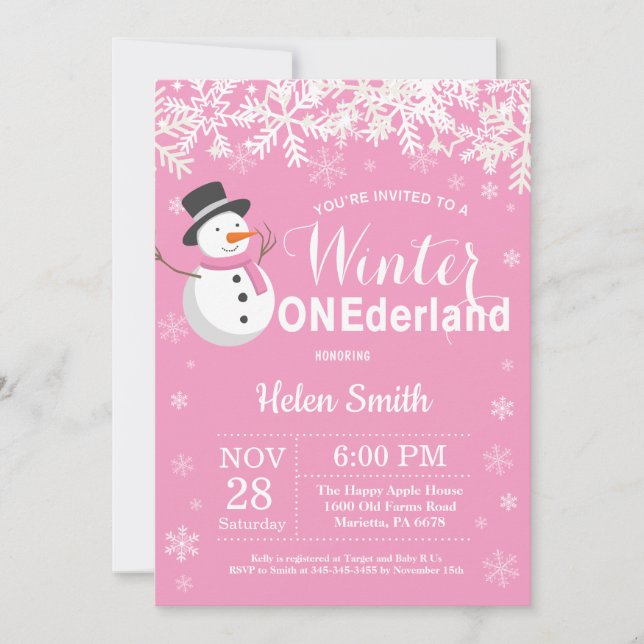 Invitación Cumpleaños de invierno Onederland Muñeca de nieve  (Anverso)