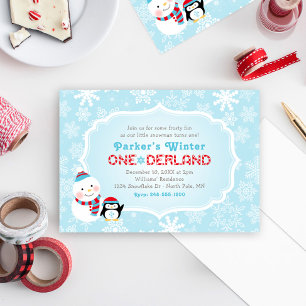 Invitación Cumpleaños de invierno ONEderland Muñeco de nieve 