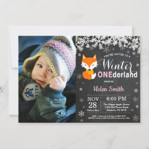 Invitación Cumpleaños de invierno Onederland niña zorro 1er