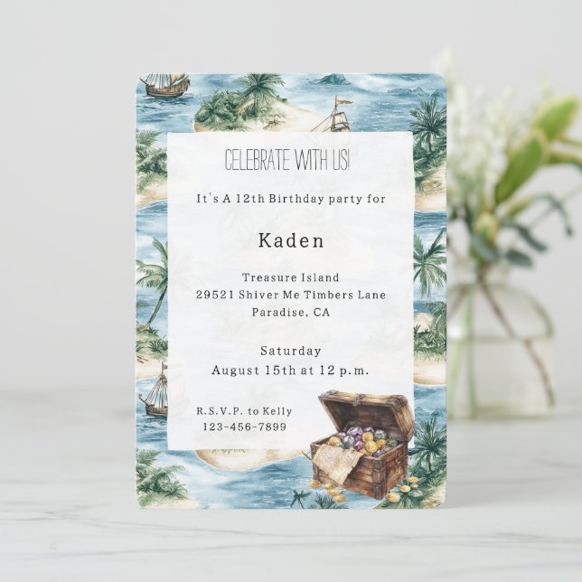 Invitación Cumpleaños de Isla del Tesoro (Anverso de pie)