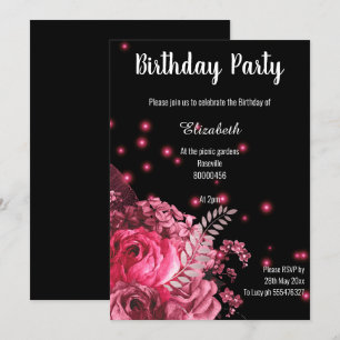 INVITACIÓN CUMPLEAÑOS DE JARDÍN DE FLORES NEGROS DE ROSA ELEG