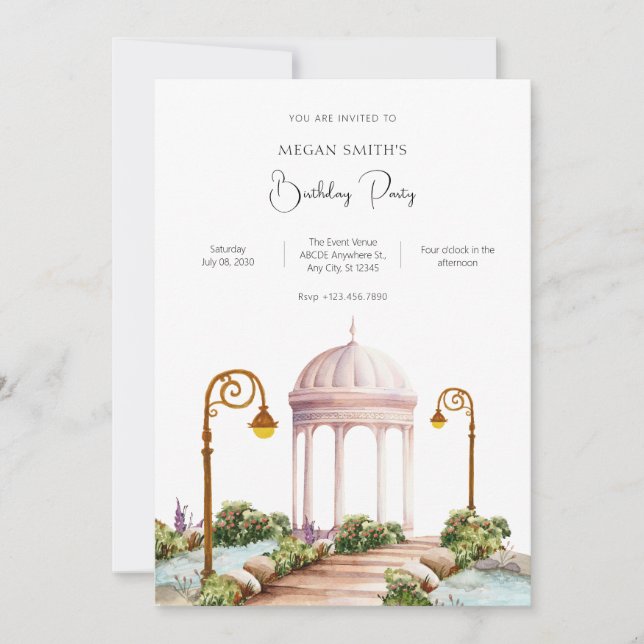 Invitación Cumpleaños de jardín estético (Anverso)