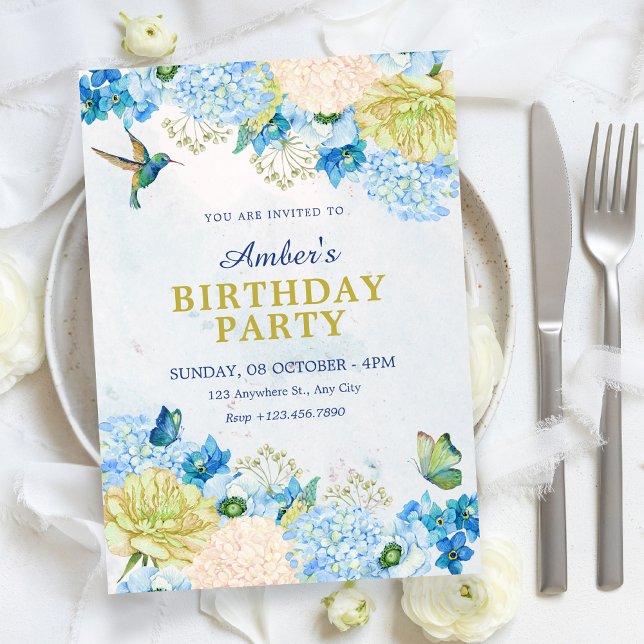 Invitación Cumpleaños de jardín floral azul (Subido por el creador)