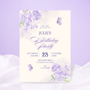 Invitación Cumpleaños de jardín floral púrpura