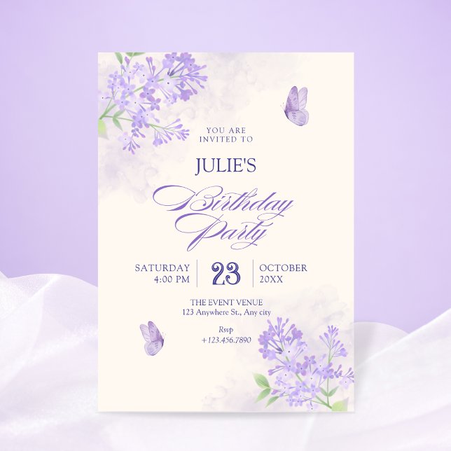 Invitación Cumpleaños de jardín floral púrpura (Subido por el creador)