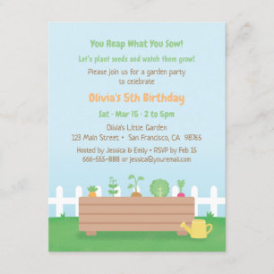 Invitación Cumpleaños de jardín para niños con caja de planta
