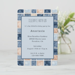 Invitación Cumpleaños de Jean de mezclilla crema azul falso