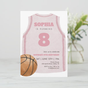 Invitación Cumpleaños de Jersey de Baloncesto Rosa Acuarela