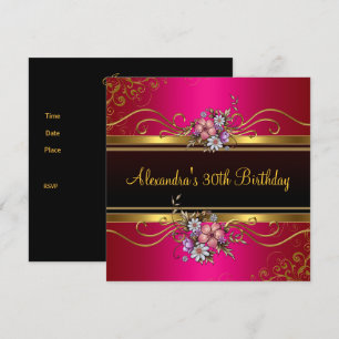 Invitación Cumpleaños de joyas de oro rosa fucsia floral eleg