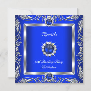 Invitación Cumpleaños de joyas de perla floral plateada azul 