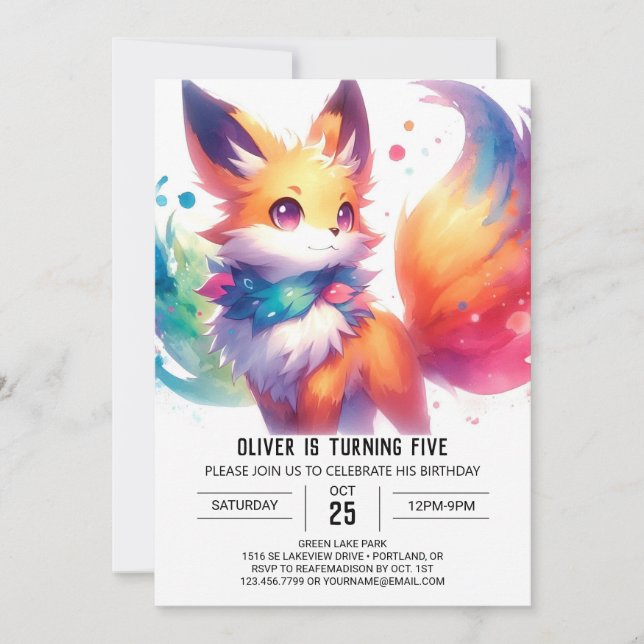 Invitación Cumpleaños de Joyful Children Fox (Anverso)