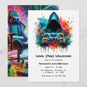 Invitación Cumpleaños de juego colorido desbloqueado para cua