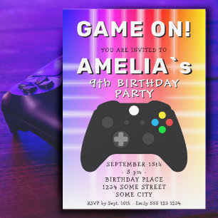 Invitación Cumpleaños de juegos de video con control de video
