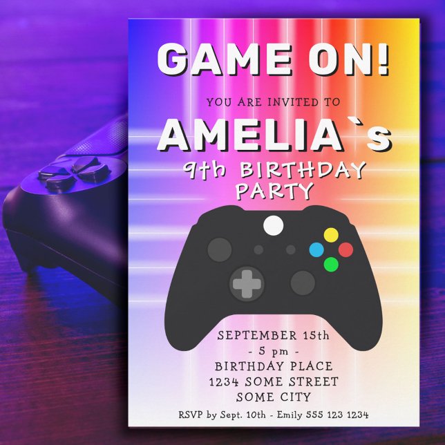 Invitación Cumpleaños de juegos de video con control de video (Subido por el creador)