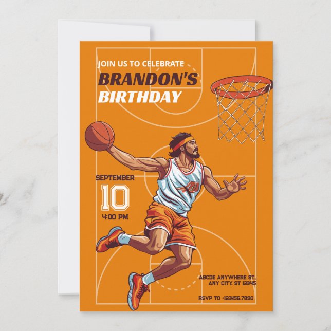 Invitación cumpleaños de jugador de baloncesto (Anverso)