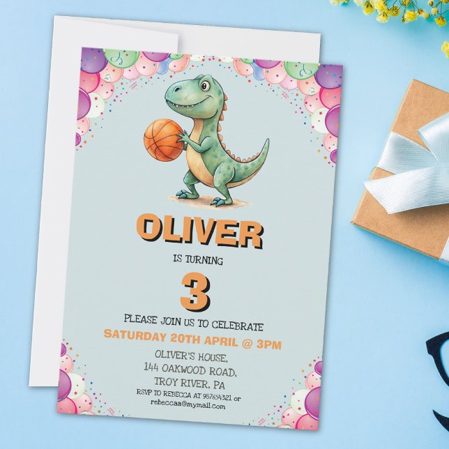Invitación Cumpleaños de jugador de baloncesto T-rex (Subido por el creador)