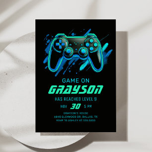 Invitación Cumpleaños de jugador de videojuegos Neon