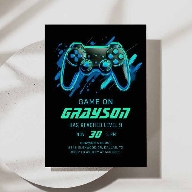 Invitación Cumpleaños de jugador de videojuegos Neon (Subido por el creador)
