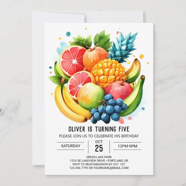 Invitación Cumpleaños de Juicy Fiesta de Fruity Digital (Anverso)