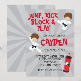 Invitación Cumpleaños de Karate Artes Marciales Rojo y Negro