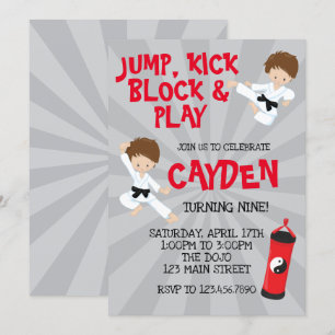 Invitación Cumpleaños de Karate Artes Marciales Rojo y Negro