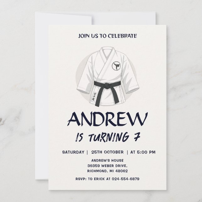 Invitación Cumpleaños de Karate para Niños (Anverso)