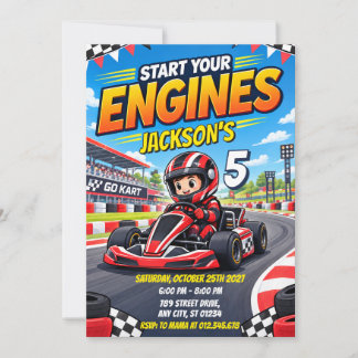 Invitación Cumpleaños de Karting de Coche de Carreras Persona