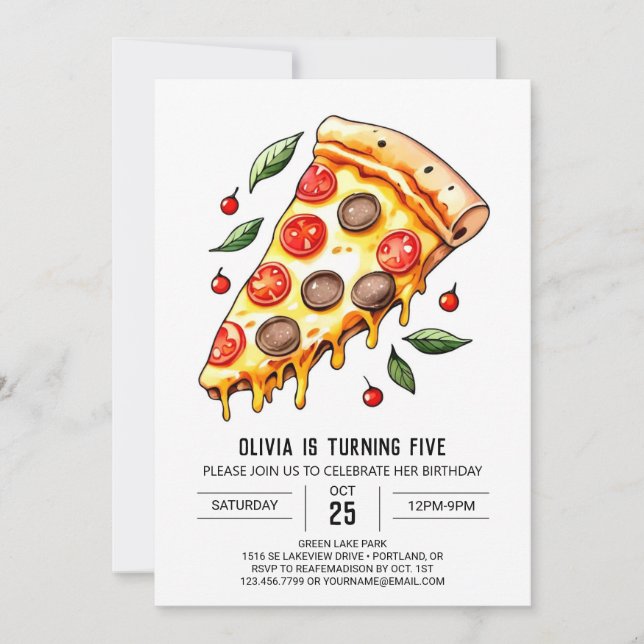 Invitación Cumpleaños de Kids Cheese Pizza (Anverso)