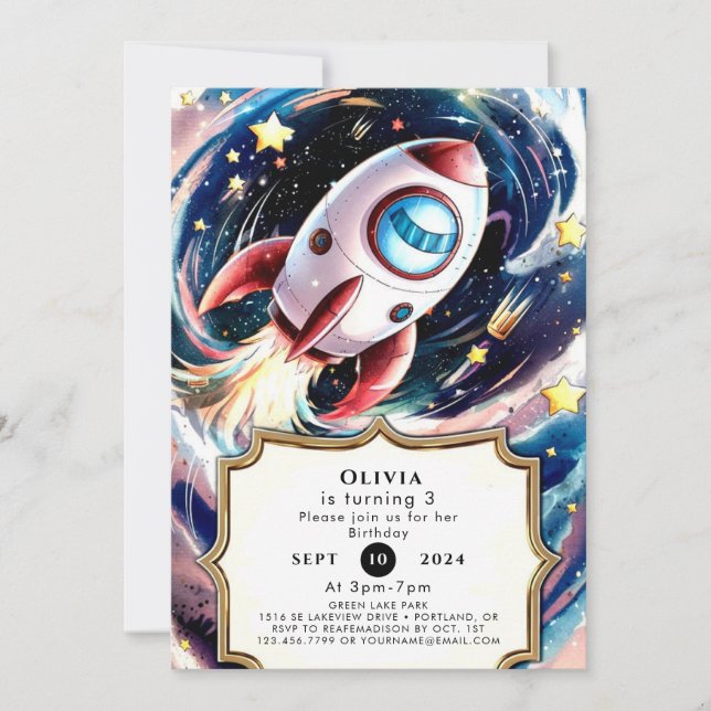 Invitación Cumpleaños de Kids Galaxy Rocket (Anverso)