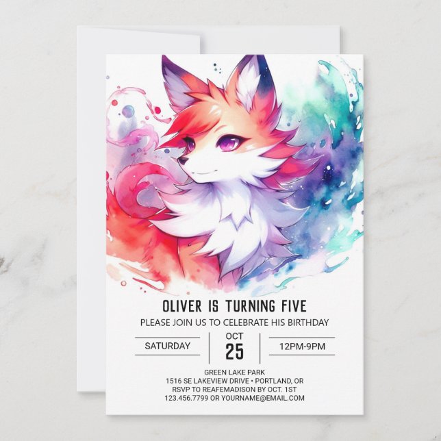 Invitación Cumpleaños de Kids Pastel Fox (Anverso)