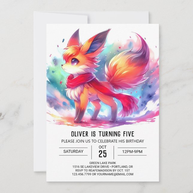 Invitación Cumpleaños de Kids Pastel Fox (Anverso)