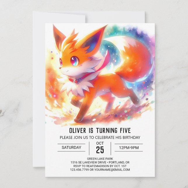 Invitación Cumpleaños de Kids Pastel Fox (Anverso)