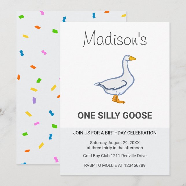 Invitación Cumpleaños de Kids Un Ganso Tonto Primero (Anverso / Reverso)