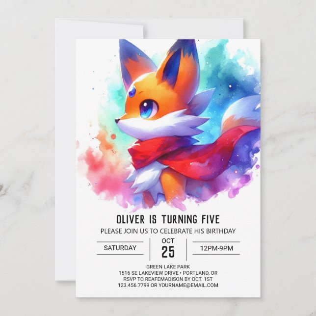 Invitación Cumpleaños de Kids Woodland Fox (Anverso)