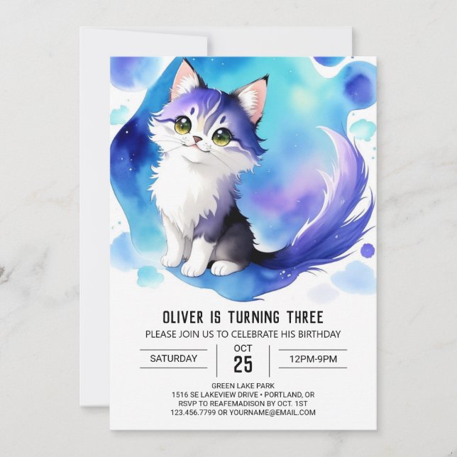 Invitación Cumpleaños de Kitty Digital Cute (Anverso)
