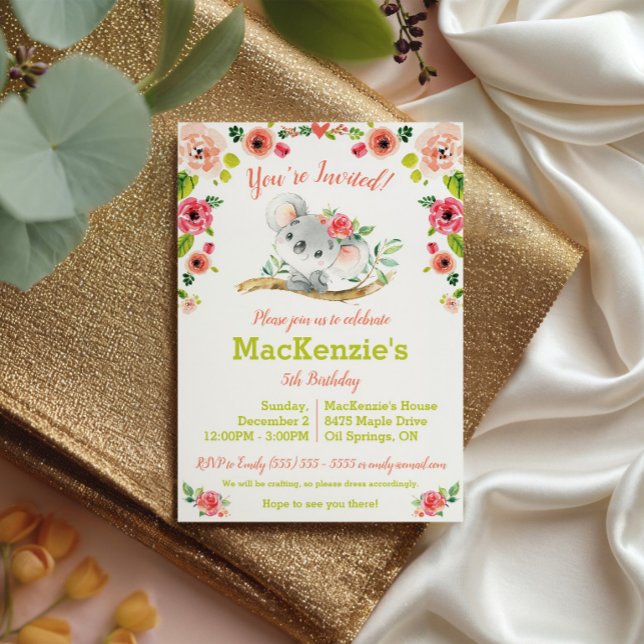 Invitación Cumpleaños de Koala y Floral (Subido por el creador)