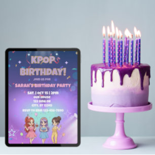 Invitación Cumpleaños de KPOP, ¡colorea la parte trasera!