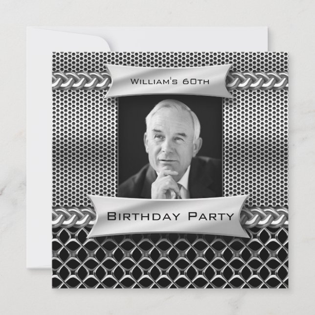 Invitación Cumpleaños de la 60ª mirada Metalizado plateada de (Anverso)