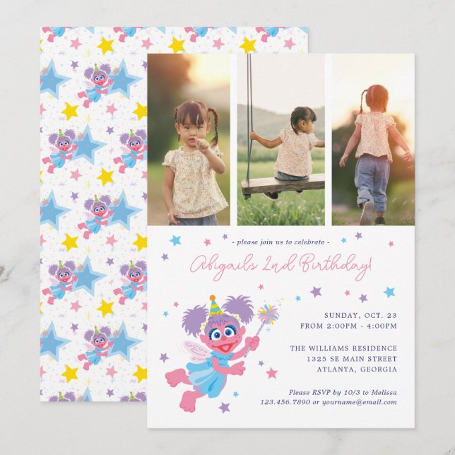 Invitación Cumpleaños de la Abby Cadabby en Plaza Sésamo (Anverso / Reverso)