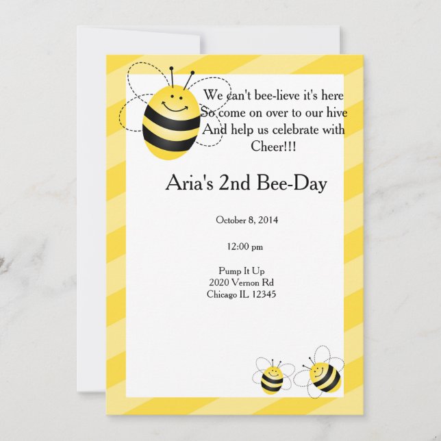 Invitación Cumpleaños de la abeja (Anverso)