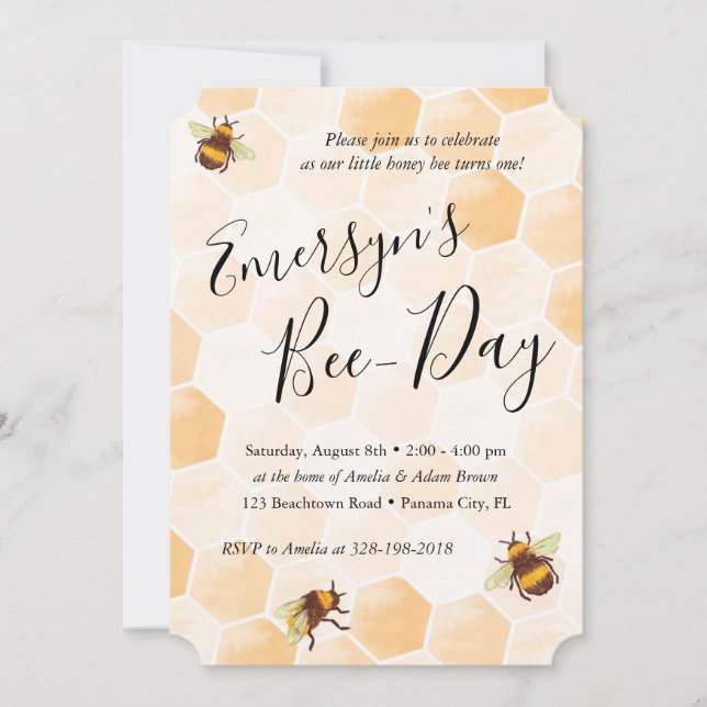 Invitación Cumpleaños de la abeja acuarela (Anverso)
