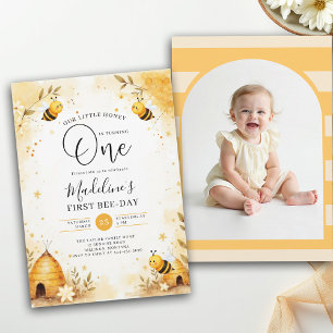 Invitación Cumpleaños de la Abeja de Miel Arco de Foto Acuare